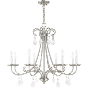 HomeRoots Eight Light Dimmable Chandelier with Sleek Cylindrical Shades for Modern Living Spaces and Ambiance 687231