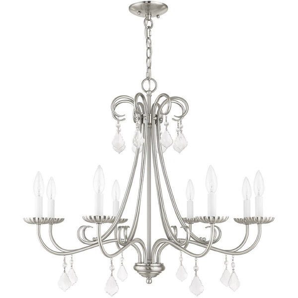 HomeRoots Eight Light Dimmable Chandelier with Sleek Cylindrical Shades for Modern Living Spaces and Ambiance 687231