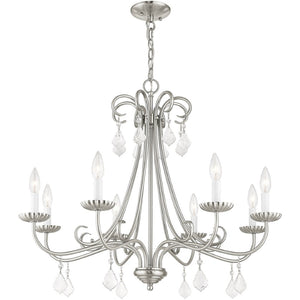 HomeRoots Eight Light Dimmable Chandelier with Sleek Cylindrical Shades for Modern Living Spaces and Ambiance 687231
