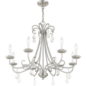 HomeRoots Eight Light Dimmable Chandelier with Sleek Cylindrical Shades for Modern Living Spaces and Ambiance 687231