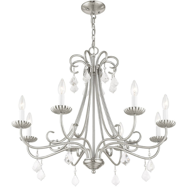 HomeRoots Eight Light Dimmable Chandelier with Sleek Cylindrical Shades for Modern Living Spaces and Ambiance 687231