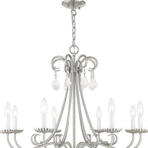 HomeRoots Eight Light Dimmable Chandelier with Sleek Cylindrical Shades for Modern Living Spaces and Ambiance 687231