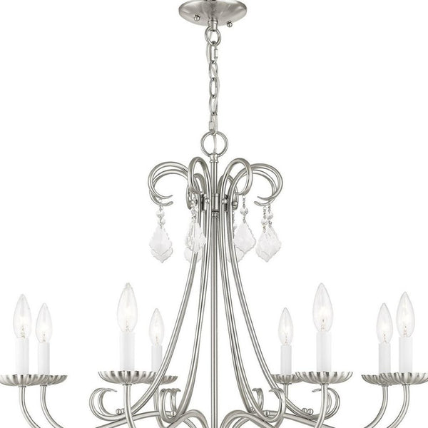 HomeRoots Eight Light Dimmable Chandelier with Sleek Cylindrical Shades for Modern Living Spaces and Ambiance 687231