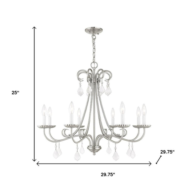 HomeRoots Eight Light Dimmable Chandelier with Sleek Cylindrical Shades for Modern Living Spaces and Ambiance 687231