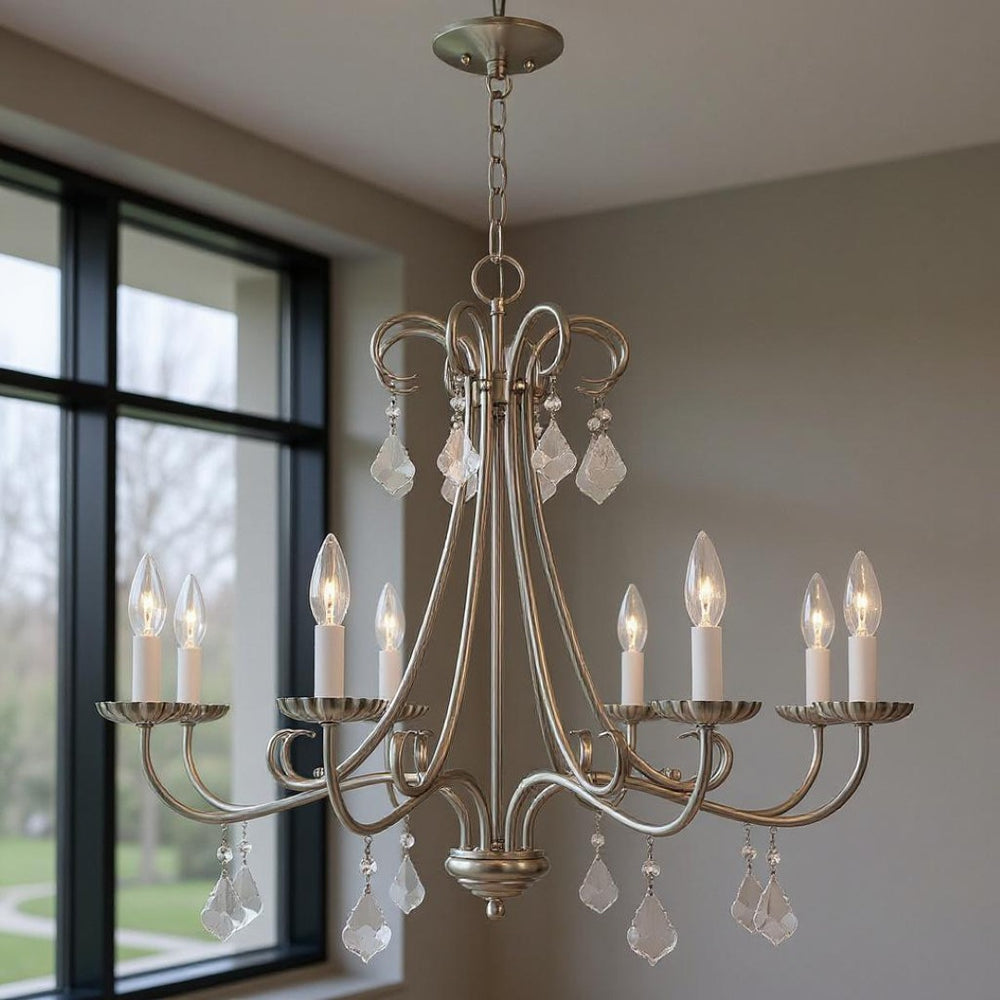 HomeRoots Eight Light Dimmable Chandelier with Sleek Cylindrical Shades for Modern Living Spaces and Ambiance 687231