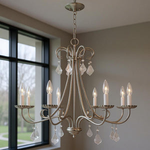 HomeRoots Eight Light Dimmable Chandelier with Sleek Cylindrical Shades for Modern Living Spaces and Ambiance 687231