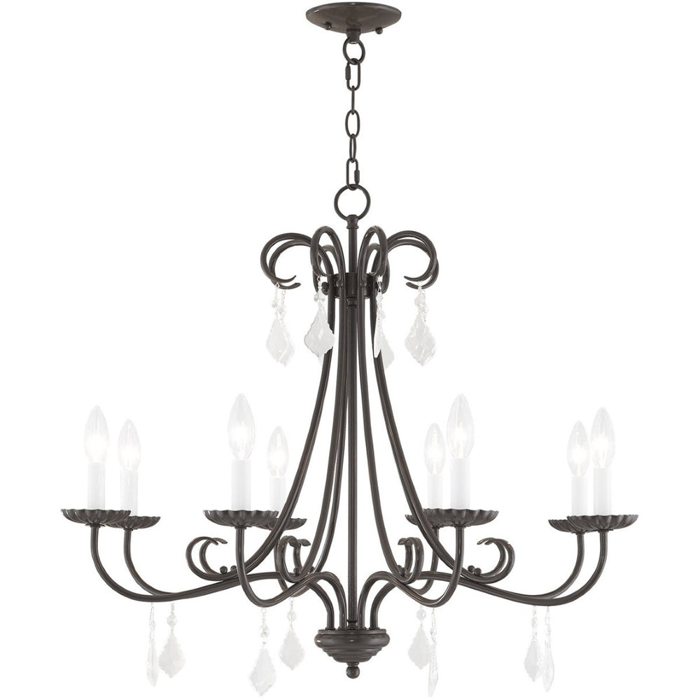 HomeRoots Eight Light Dimmable Chandelier with Sleek Steel Shades for Modern Dining & Living Room Elegance 687232