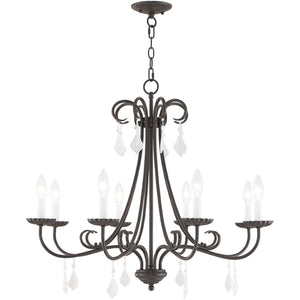 HomeRoots Eight Light Dimmable Chandelier with Sleek Steel Shades for Modern Dining & Living Room Elegance 687232