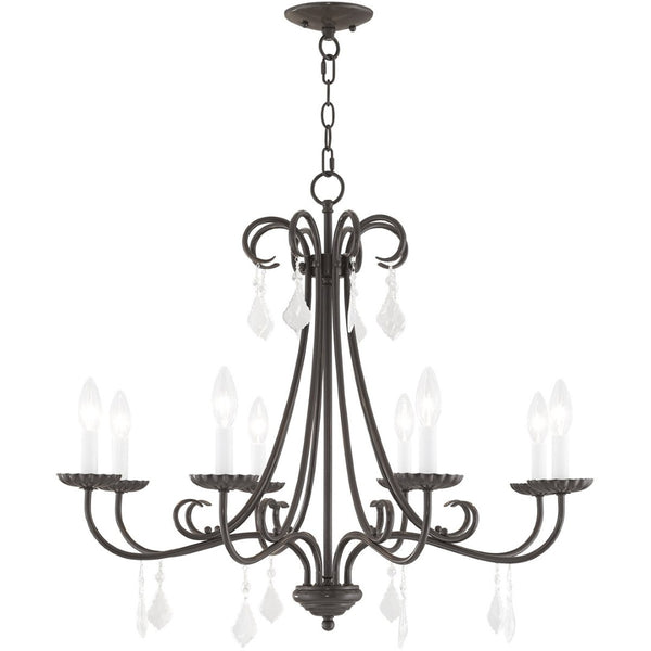 HomeRoots Eight Light Dimmable Chandelier with Sleek Steel Shades for Modern Dining & Living Room Elegance 687232