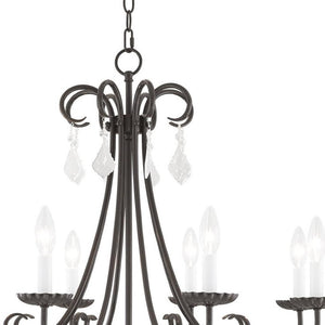 HomeRoots Eight Light Dimmable Chandelier with Sleek Steel Shades for Modern Dining & Living Room Elegance 687232