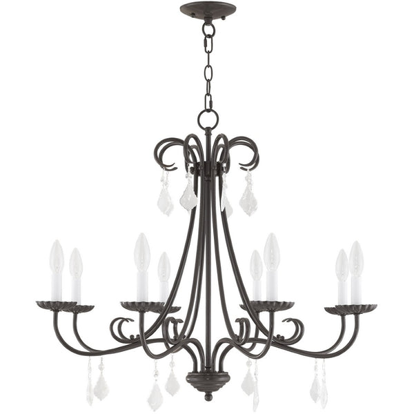 HomeRoots Eight Light Dimmable Chandelier with Sleek Steel Shades for Modern Dining & Living Room Elegance 687232