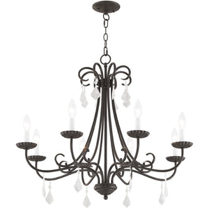HomeRoots Eight Light Dimmable Chandelier with Sleek Steel Shades for Modern Dining & Living Room Elegance 687232