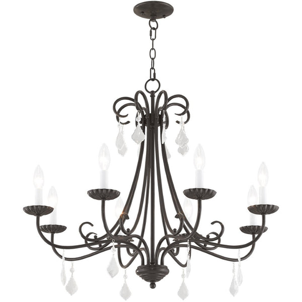 HomeRoots Eight Light Dimmable Chandelier with Sleek Steel Shades for Modern Dining & Living Room Elegance 687232