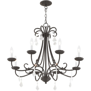 HomeRoots Eight Light Dimmable Chandelier with Sleek Steel Shades for Modern Dining & Living Room Elegance 687232