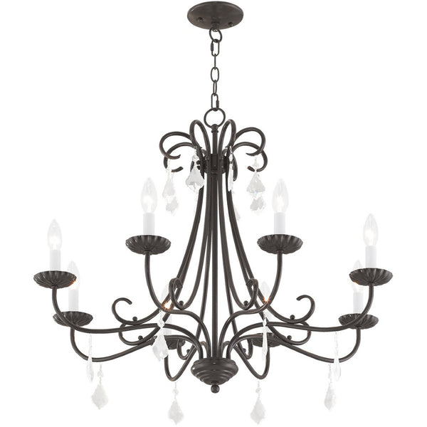 HomeRoots Eight Light Dimmable Chandelier with Sleek Steel Shades for Modern Dining & Living Room Elegance 687232