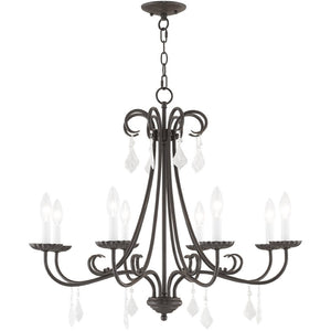 HomeRoots Eight Light Dimmable Chandelier with Sleek Steel Shades for Modern Dining & Living Room Elegance 687232