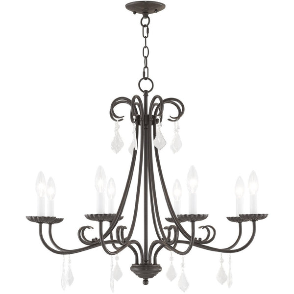 HomeRoots Eight Light Dimmable Chandelier with Sleek Steel Shades for Modern Dining & Living Room Elegance 687232