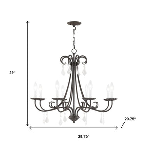 HomeRoots Eight Light Dimmable Chandelier with Sleek Steel Shades for Modern Dining & Living Room Elegance 687232
