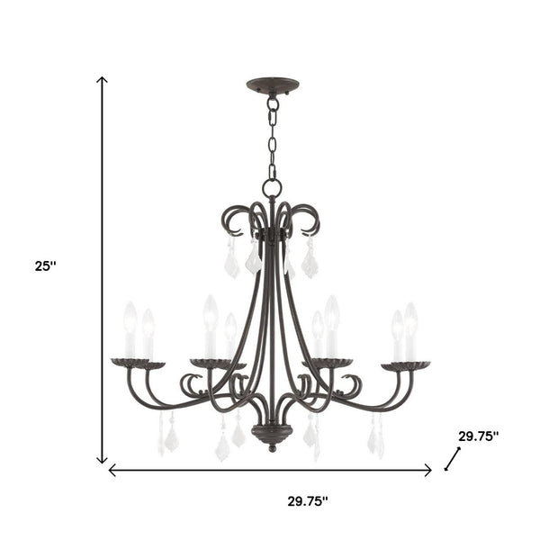 HomeRoots Eight Light Dimmable Chandelier with Sleek Steel Shades for Modern Dining & Living Room Elegance 687232