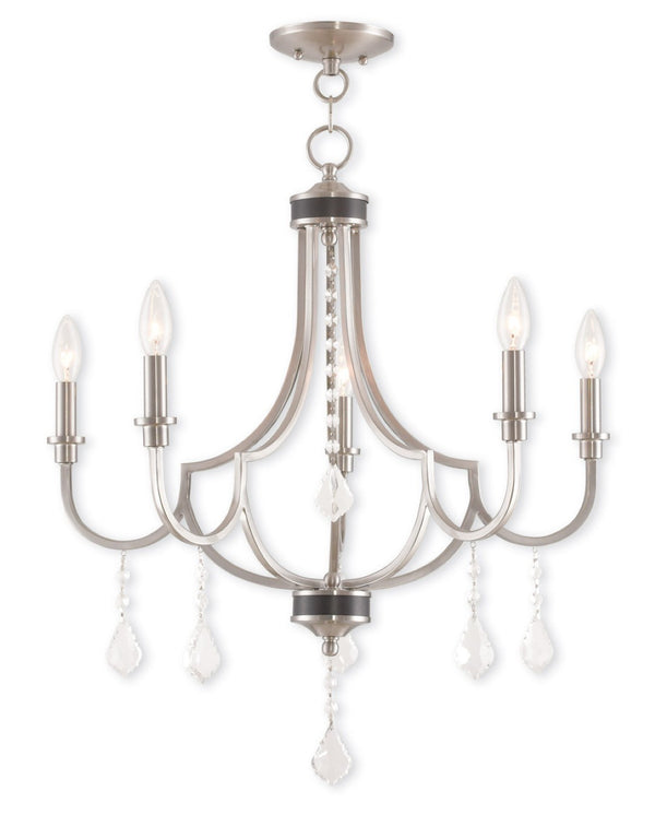 HomeRoots Five Light Dimmable Chandelier - Modern Steel Shades for Elegant Illumination in Any Room 687238