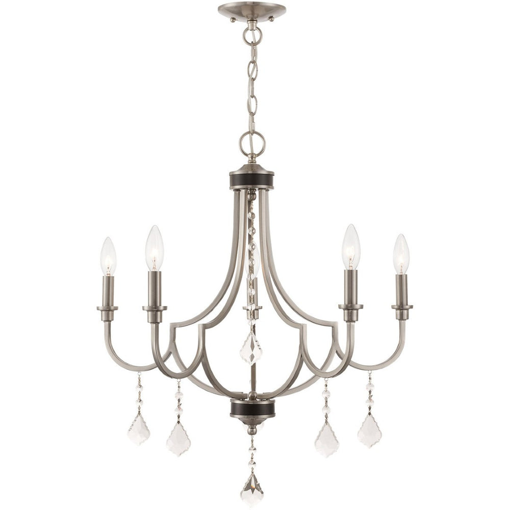 HomeRoots Five Light Dimmable Chandelier - Modern Steel Shades for Elegant Illumination in Any Room 687238