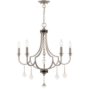 HomeRoots Five Light Dimmable Chandelier - Modern Steel Shades for Elegant Illumination in Any Room 687238