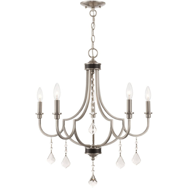 HomeRoots Five Light Dimmable Chandelier - Modern Steel Shades for Elegant Illumination in Any Room 687238