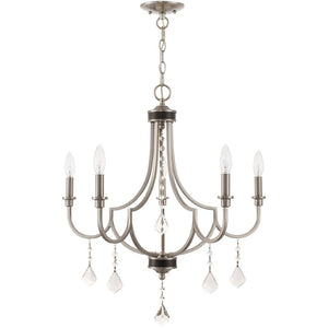 HomeRoots Five Light Dimmable Chandelier - Modern Steel Shades for Elegant Illumination in Any Room 687238