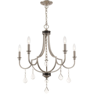 HomeRoots Five Light Dimmable Chandelier - Modern Steel Shades for Elegant Illumination in Any Room 687238