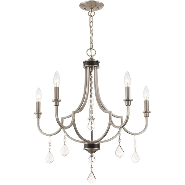 HomeRoots Five Light Dimmable Chandelier - Modern Steel Shades for Elegant Illumination in Any Room 687238