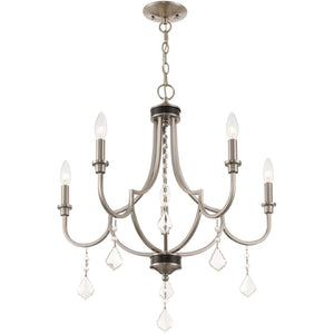 HomeRoots Five Light Dimmable Chandelier - Modern Steel Shades for Elegant Illumination in Any Room 687238