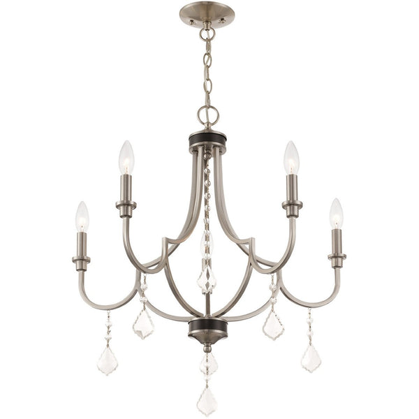 HomeRoots Five Light Dimmable Chandelier - Modern Steel Shades for Elegant Illumination in Any Room 687238