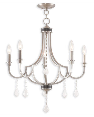 HomeRoots Five Light Dimmable Chandelier - Modern Steel Shades for Elegant Illumination in Any Room 687238