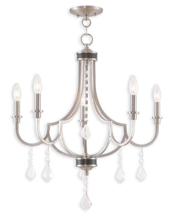 HomeRoots Five Light Dimmable Chandelier - Modern Steel Shades for Elegant Illumination in Any Room 687238