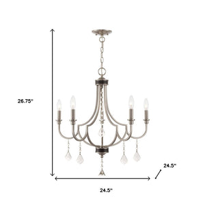 HomeRoots Five Light Dimmable Chandelier - Modern Steel Shades for Elegant Illumination in Any Room 687238