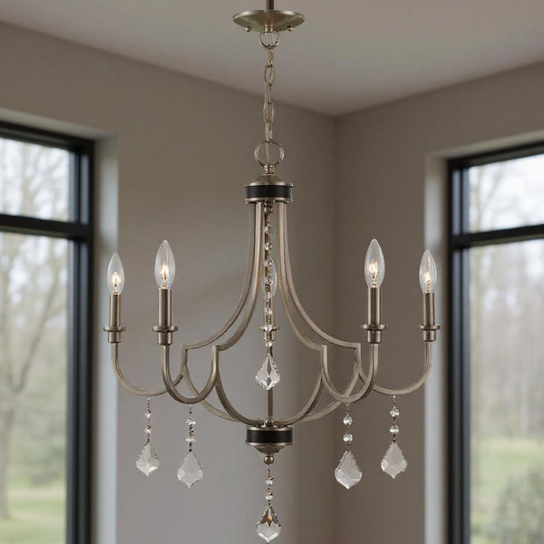 HomeRoots Five Light Dimmable Chandelier - Modern Steel Shades for Elegant Illumination in Any Room 687238