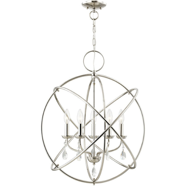HomeRoots Five Light Dimmable Chandelier – Modern Cylinder Design with Steel Shades for Elegant Home Lighting 687248