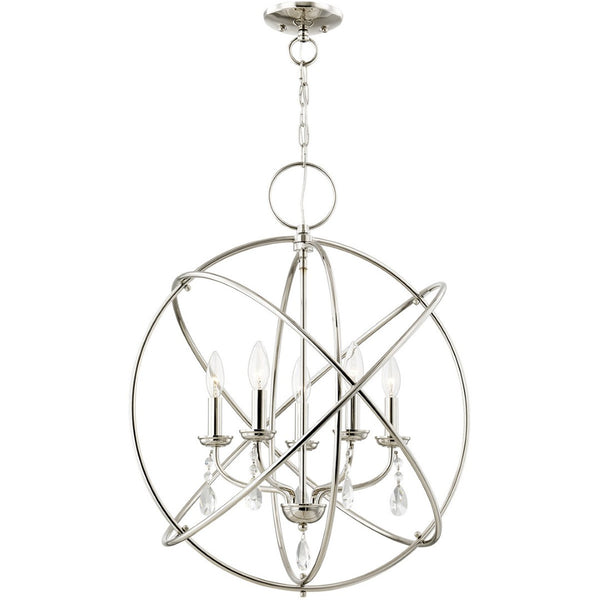 HomeRoots Five Light Dimmable Chandelier – Modern Cylinder Design with Steel Shades for Elegant Home Lighting 687248