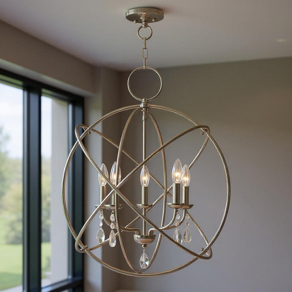HomeRoots Five Light Dimmable Chandelier – Modern Cylinder Design with Steel Shades for Elegant Home Lighting 687248