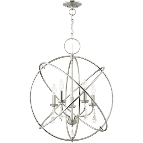 HomeRoots Five Light Dimmable Chandelier – Modern Cylinder Shades, Versatile Design for Any Room Ambiance 687249