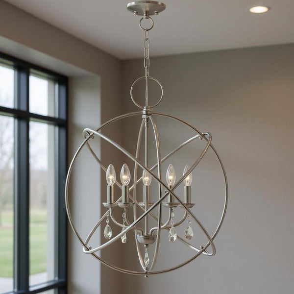 HomeRoots Five Light Dimmable Chandelier – Modern Cylinder Shades, Versatile Design for Any Room Ambiance 687249