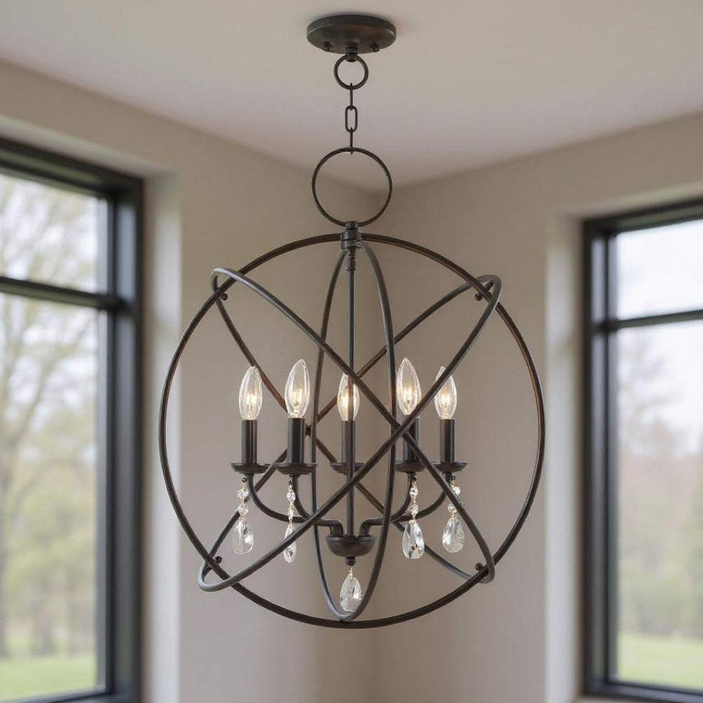 HomeRoots Five Light Dimmable Chandelier with Sleek Cylinder Shades for Modern Ambiance in Any Room 687250