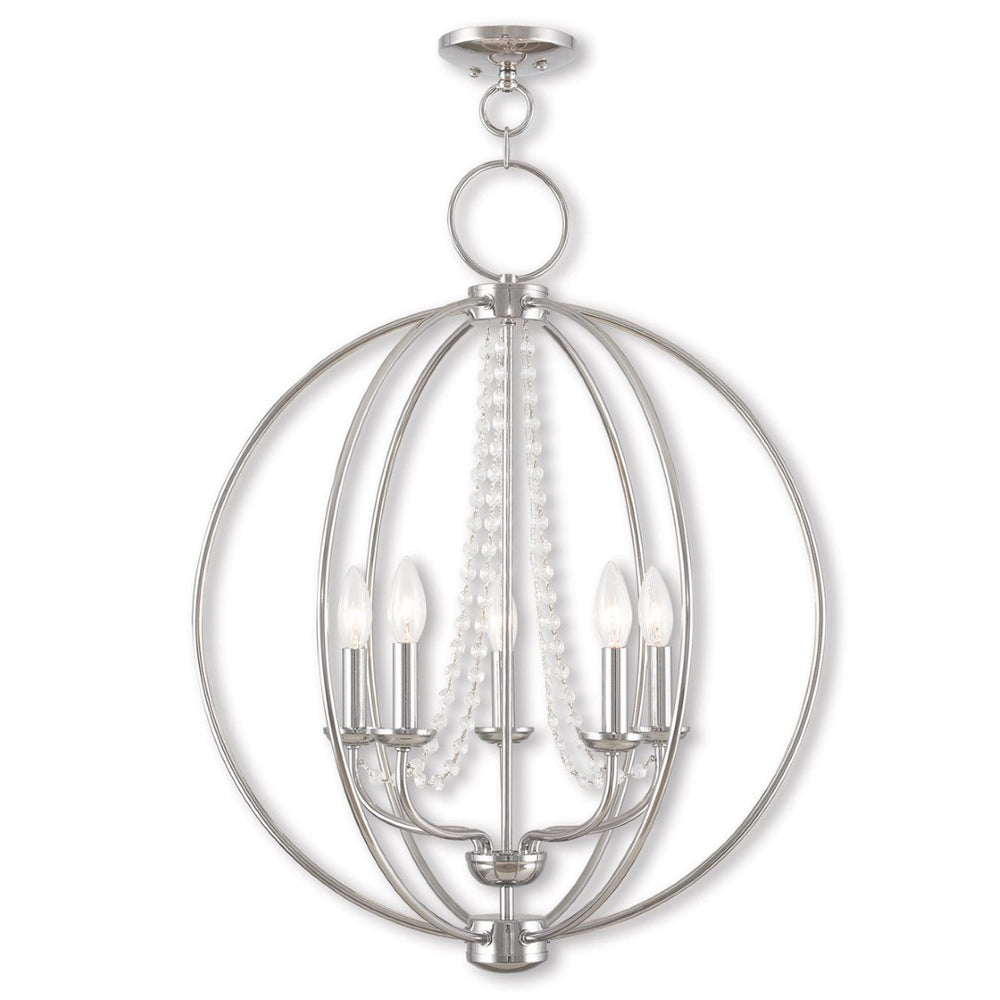 HomeRoots Five Light Dimmable Chandelier - Modern Steel Shades, Sloped Ceiling Compatible, Perfect for Any Space 687257