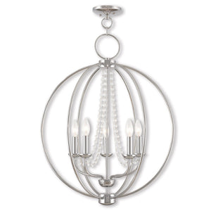 HomeRoots Five Light Dimmable Chandelier - Modern Steel Shades, Sloped Ceiling Compatible, Perfect for Any Space 687257