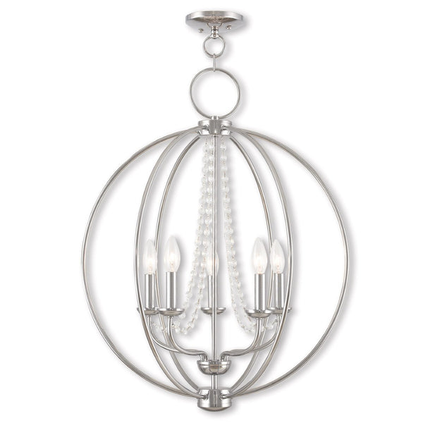 HomeRoots Five Light Dimmable Chandelier - Modern Steel Shades, Sloped Ceiling Compatible, Perfect for Any Space 687257