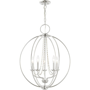 HomeRoots Five Light Dimmable Chandelier - Modern Steel Shades, Sloped Ceiling Compatible, Perfect for Any Space 687257