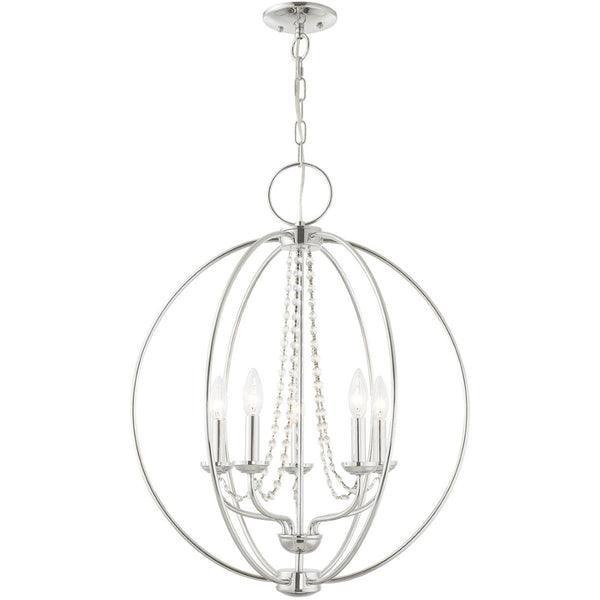 HomeRoots Five Light Dimmable Chandelier - Modern Steel Shades, Sloped Ceiling Compatible, Perfect for Any Space 687257