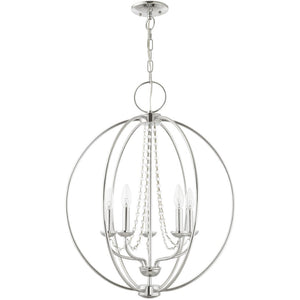 HomeRoots Five Light Dimmable Chandelier - Modern Steel Shades, Sloped Ceiling Compatible, Perfect for Any Space 687257