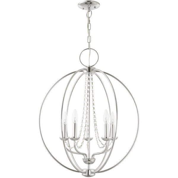 HomeRoots Five Light Dimmable Chandelier - Modern Steel Shades, Sloped Ceiling Compatible, Perfect for Any Space 687257