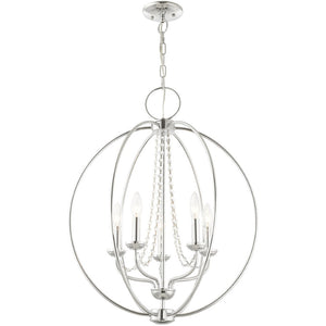 HomeRoots Five Light Dimmable Chandelier - Modern Steel Shades, Sloped Ceiling Compatible, Perfect for Any Space 687257